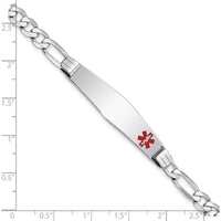 14K White Gold 8" Medical Alert Figaro Chain Bracelet with Red Enamel Detail by Oro Pregiato