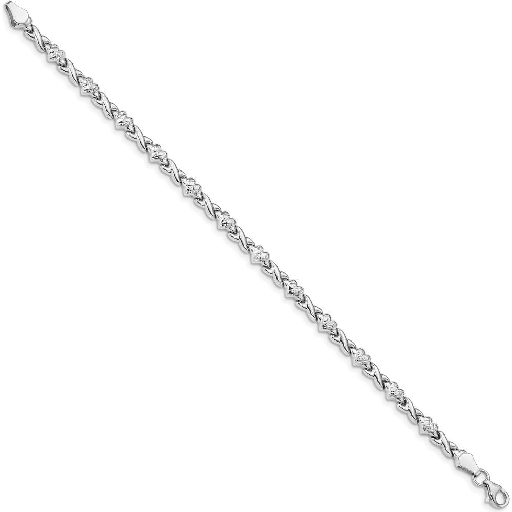 14K White Gold 8" Polished Diamond-Cut X-and-Heart Bracelet by Oro Pregiato