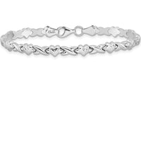 14K White Gold 8" Polished Diamond-Cut X-and-Heart Bracelet by Oro Pregiato
