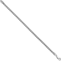 14K White Gold 8" Semi-Solid Round Box Bracelet with Lobster Clasp - 3.6mm Width by Oro Pregiato