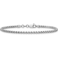 14K White Gold 8" Semi-Solid Round Box Chain Bracelet with Lobster Clasp by Oro Pregiato