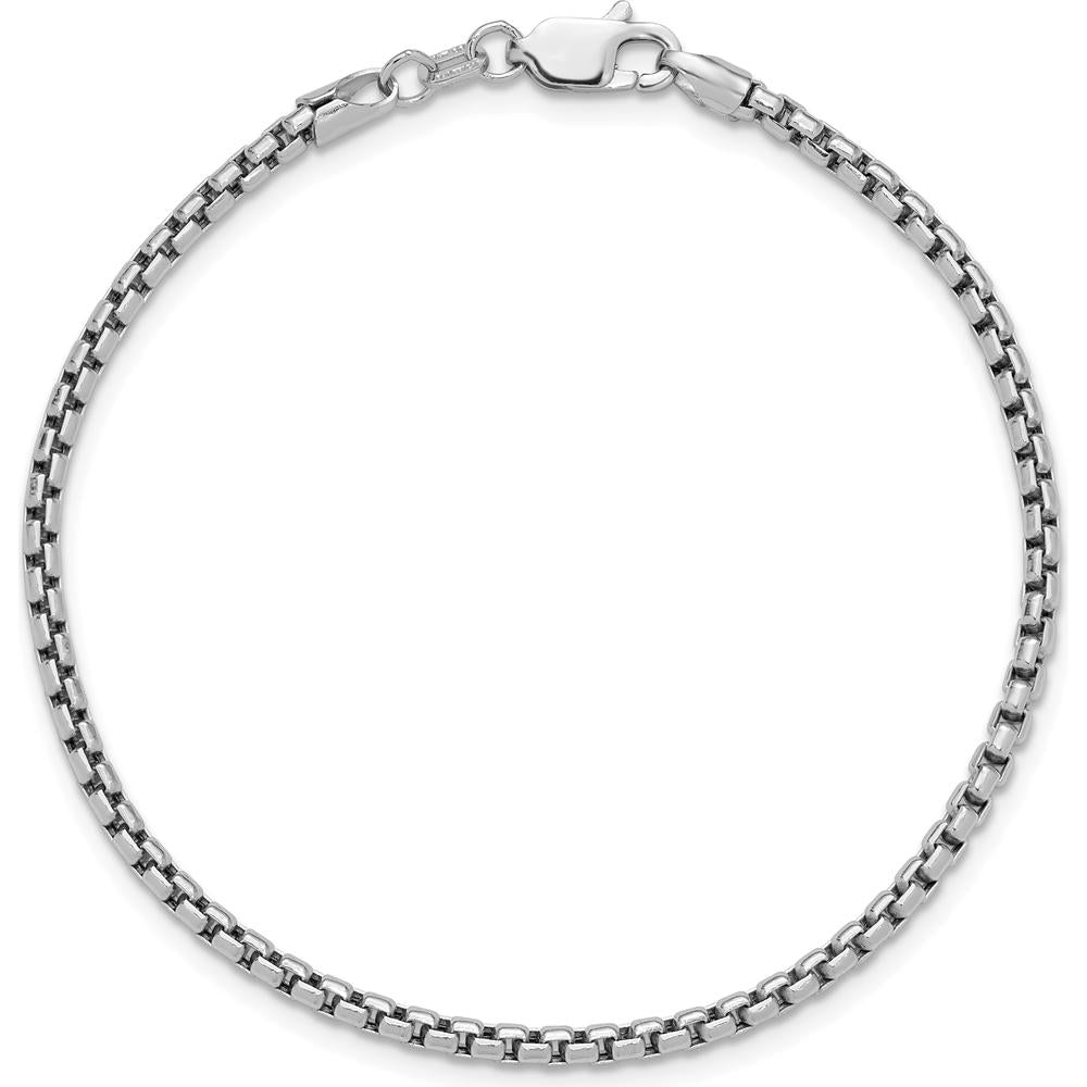 14K White Gold 8" Semi-Solid Round Box Chain Bracelet with Lobster Clasp by Oro Pregiato