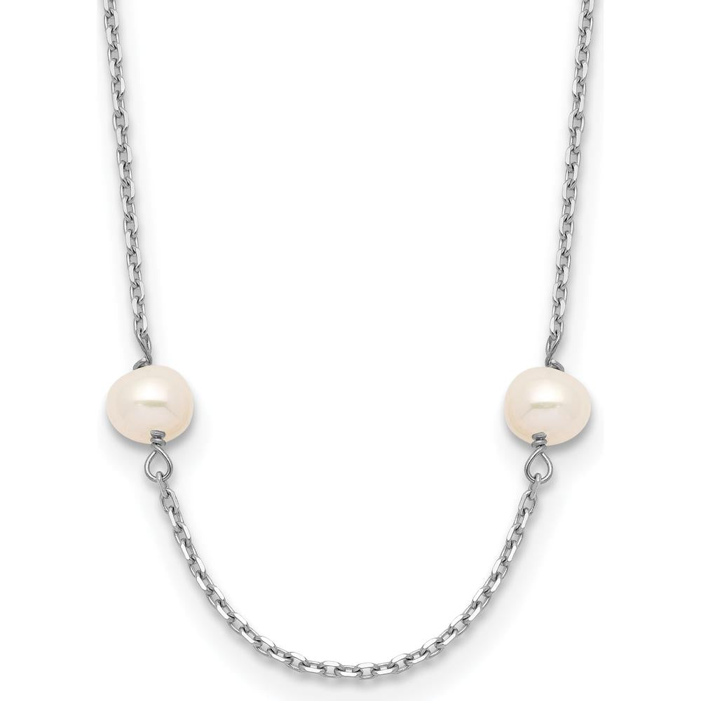 14K White Gold 8-Station Freshwater Cultured Pearl Necklace with Rhodium-Plated Cable Chain - 16 Inches by Monteluci Fine Jewelry