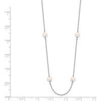 14K White Gold 8-Station Freshwater Cultured Pearl Necklace with Rhodium-Plated Cable Chain - 16 Inches by Monteluci Fine Jewelry