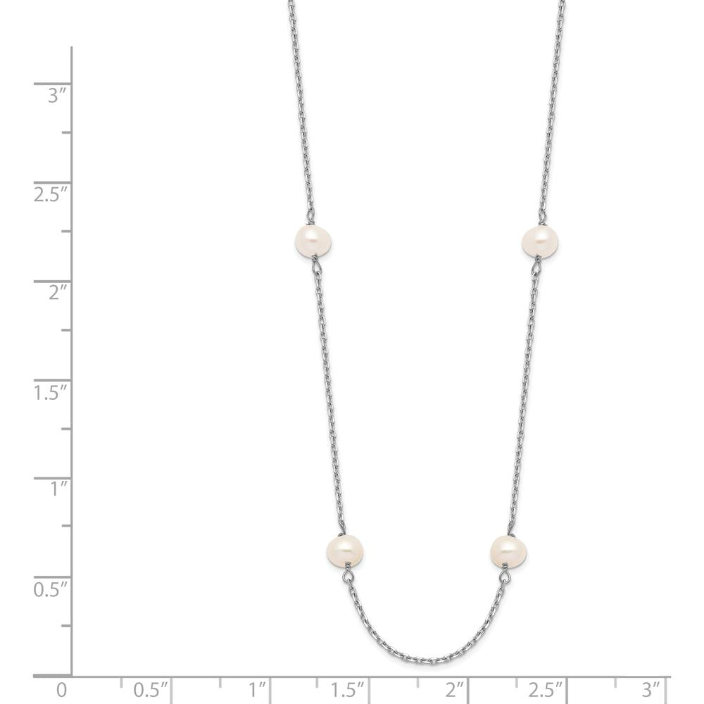14K White Gold 8-Station Freshwater Cultured Pearl Necklace with Rhodium-Plated Cable Chain - 16 Inches by Monteluci Fine Jewelry