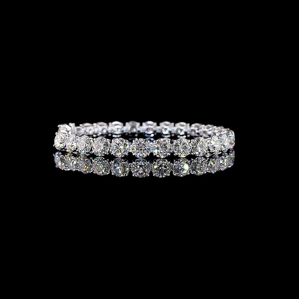 14K White Gold 8" Tennis Bracelet with 26 Round Brilliant Cut Lab Diamonds - 26.76 Carat Total Weight - Covaloro Fine Jewelry