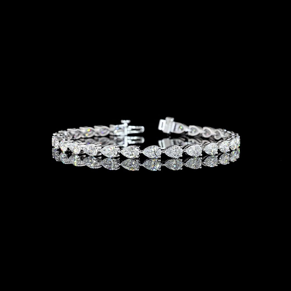 14K White Gold 8" Tennis Bracelet with East-West Set Pear Shape Lab Diamonds - 9.21 Carats Total Diamond Weight - Covaloro Fine Jewelry