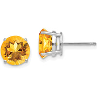 14K White Gold 8mm Citrine Stud Earrings - 1.70 Carat Total Citrine Weight by Monteluci Fine Jewelry