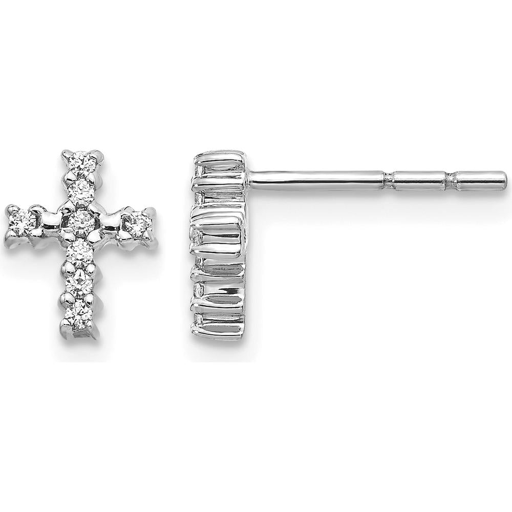 14K White Gold 8mm Cross Stud Earrings with Prong Set Round Diamonds - 0.10 Carat Total Diamond Weight by Monteluci Fine Jewelry