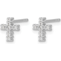 14K White Gold 8mm Cross Stud Earrings with Prong Set Round Diamonds - 0.10 Carat Total Diamond Weight by Monteluci Fine Jewelry