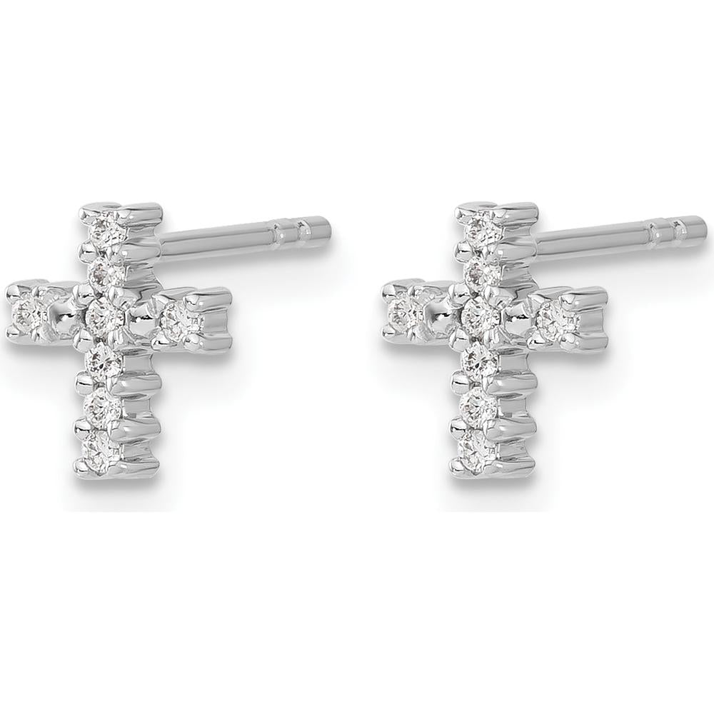 14K White Gold 8mm Cross Stud Earrings with Prong Set Round Diamonds - 0.10 Carat Total Diamond Weight by Monteluci Fine Jewelry