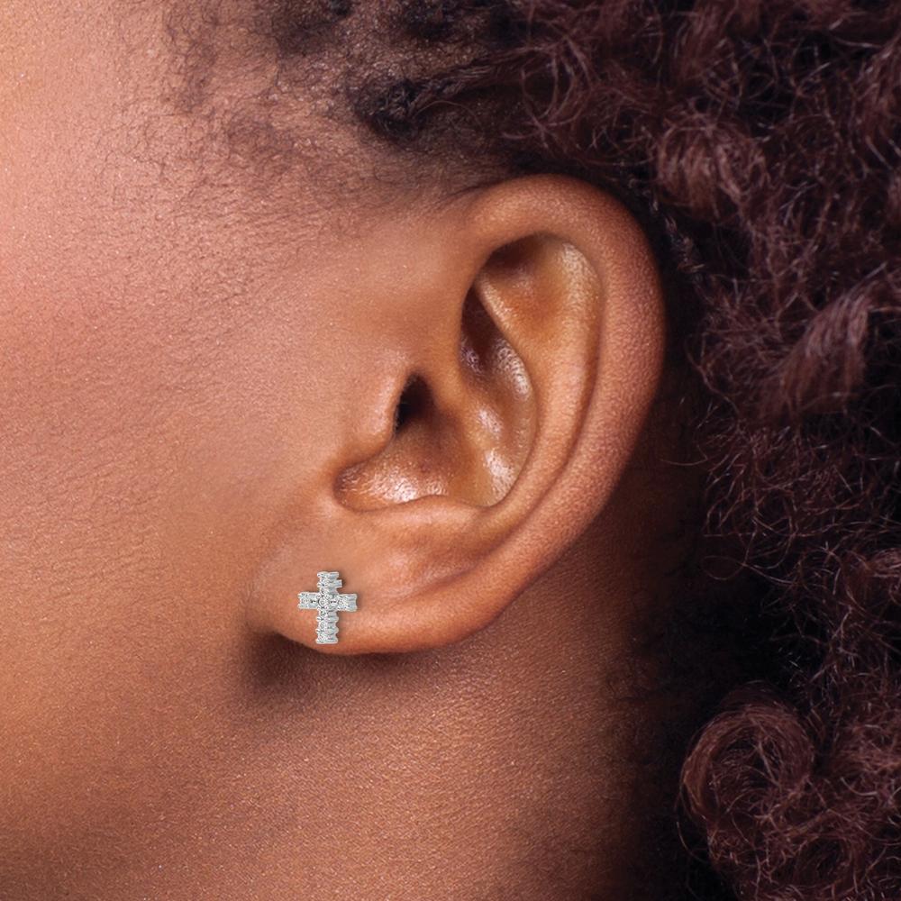 14K White Gold 8mm Cross Stud Earrings with Prong Set Round Diamonds - 0.10 Carat Total Diamond Weight by Monteluci Fine Jewelry