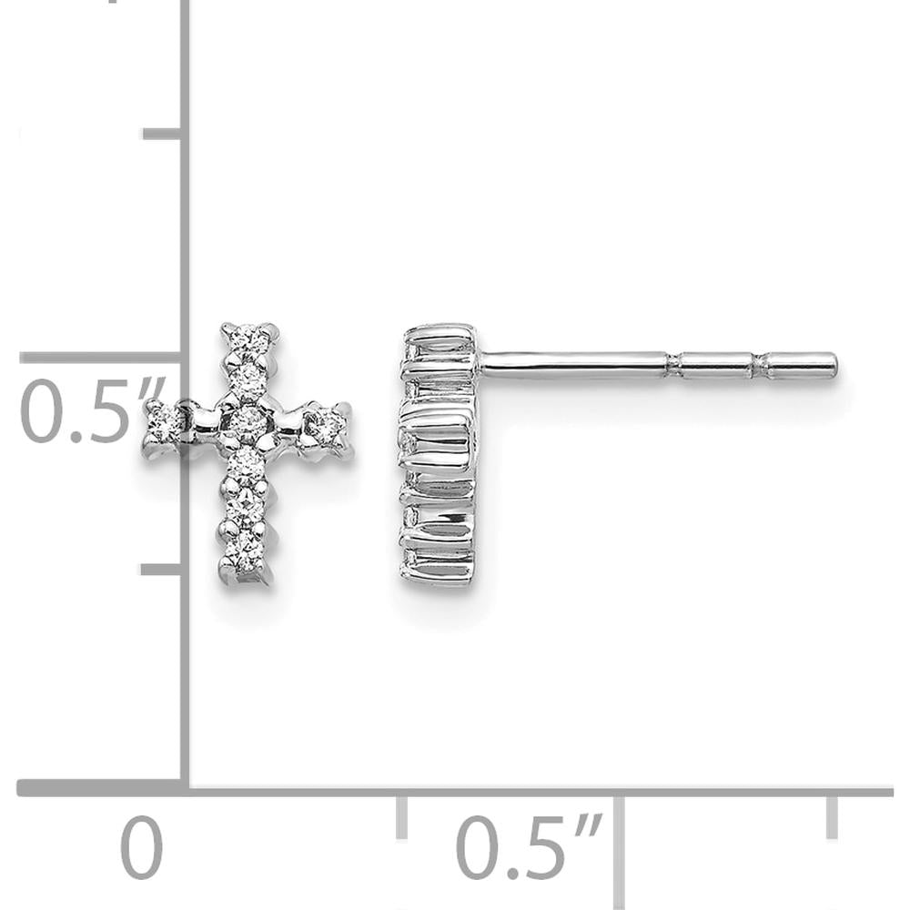 14K White Gold 8mm Cross Stud Earrings with Prong Set Round Diamonds - 0.10 Carat Total Diamond Weight by Monteluci Fine Jewelry