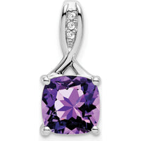 14K White Gold 8mm Cushion Amethyst and Diamond Chain Slide - 2.002 Carat Amethyst, 0.006 Carat Total Diamond Weight by Lumare Gioia