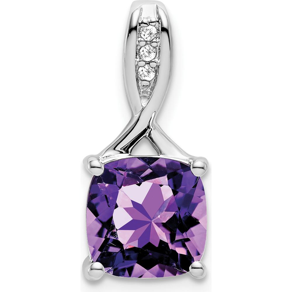 14K White Gold 8mm Cushion Amethyst and Diamond Chain Slide - 2.002 Carat Amethyst, 0.006 Carat Total Diamond Weight by Lumare Gioia