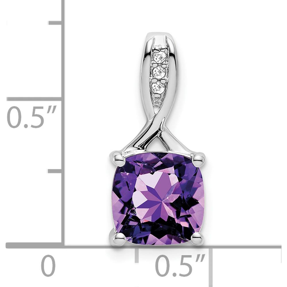 14K White Gold 8mm Cushion Amethyst and Diamond Chain Slide - 2.002 Carat Amethyst, 0.006 Carat Total Diamond Weight by Lumare Gioia