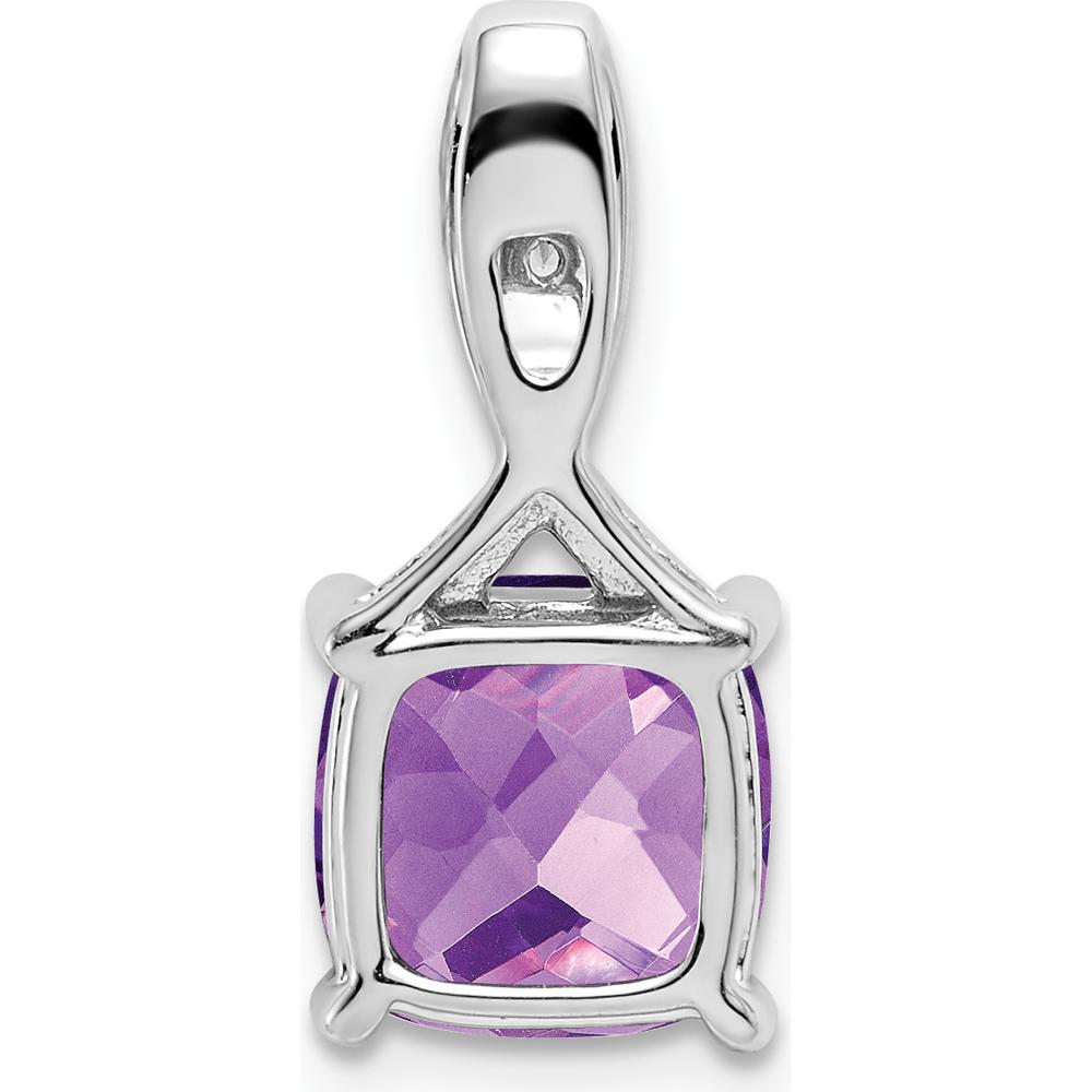 14K White Gold 8mm Cushion Amethyst and Diamond Chain Slide - 2.002 Carat Amethyst, 0.006 Carat Total Diamond Weight by Lumare Gioia