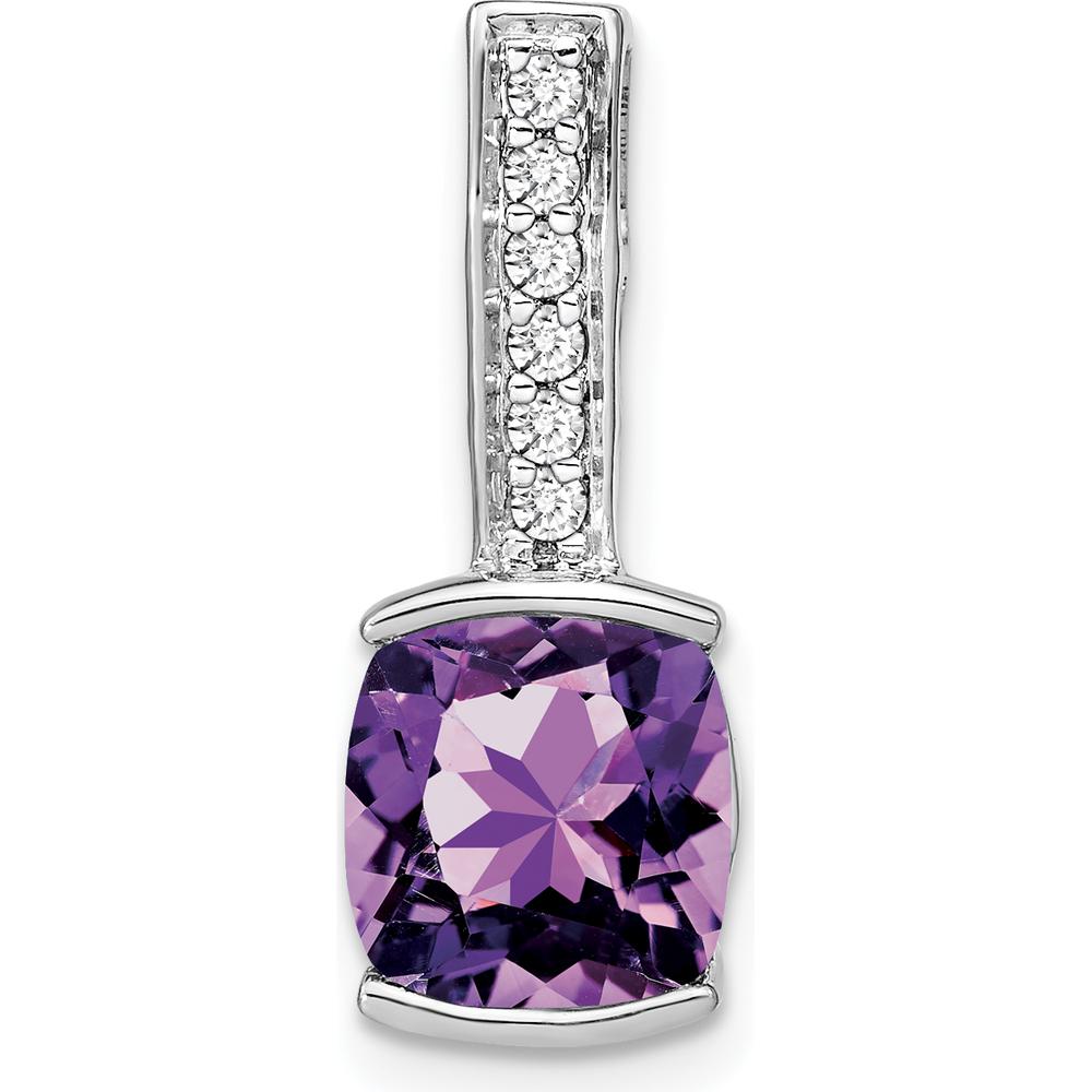 14K White Gold 8mm Cushion Amethyst and Diamond Chain Slide - 2.5 Carat Amethyst, 0.12 Carat Total Diamond Weight by Lumare Gioia