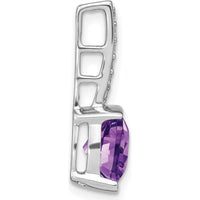 14K White Gold 8mm Cushion Amethyst and Diamond Chain Slide - 2.5 Carat Amethyst, 0.12 Carat Total Diamond Weight by Lumare Gioia