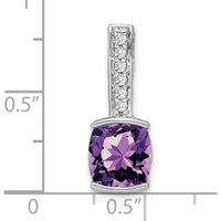 14K White Gold 8mm Cushion Amethyst and Diamond Chain Slide - 2.5 Carat Amethyst, 0.12 Carat Total Diamond Weight by Lumare Gioia
