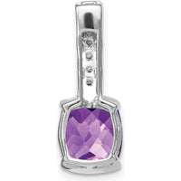 14K White Gold 8mm Cushion Amethyst and Diamond Chain Slide - 2.5 Carat Amethyst, 0.12 Carat Total Diamond Weight by Lumare Gioia