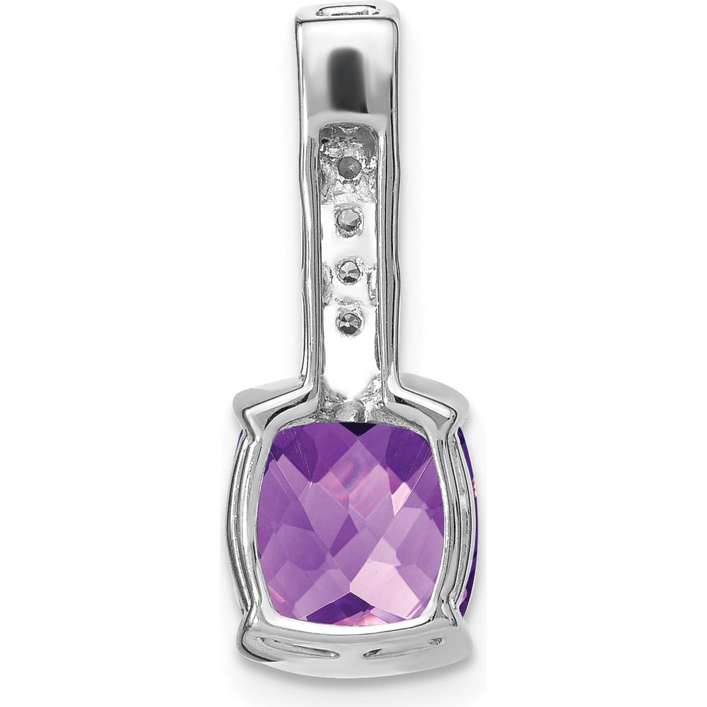 14K White Gold 8mm Cushion Amethyst and Diamond Chain Slide - 2.5 Carat Amethyst, 0.12 Carat Total Diamond Weight by Lumare Gioia