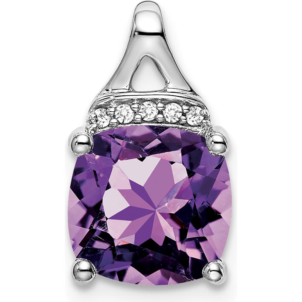14K White Gold 8mm Cushion Amethyst and Diamond Chain Slide Pendant - 3.23 Carat Total Gem Weight by Lumare Gioia