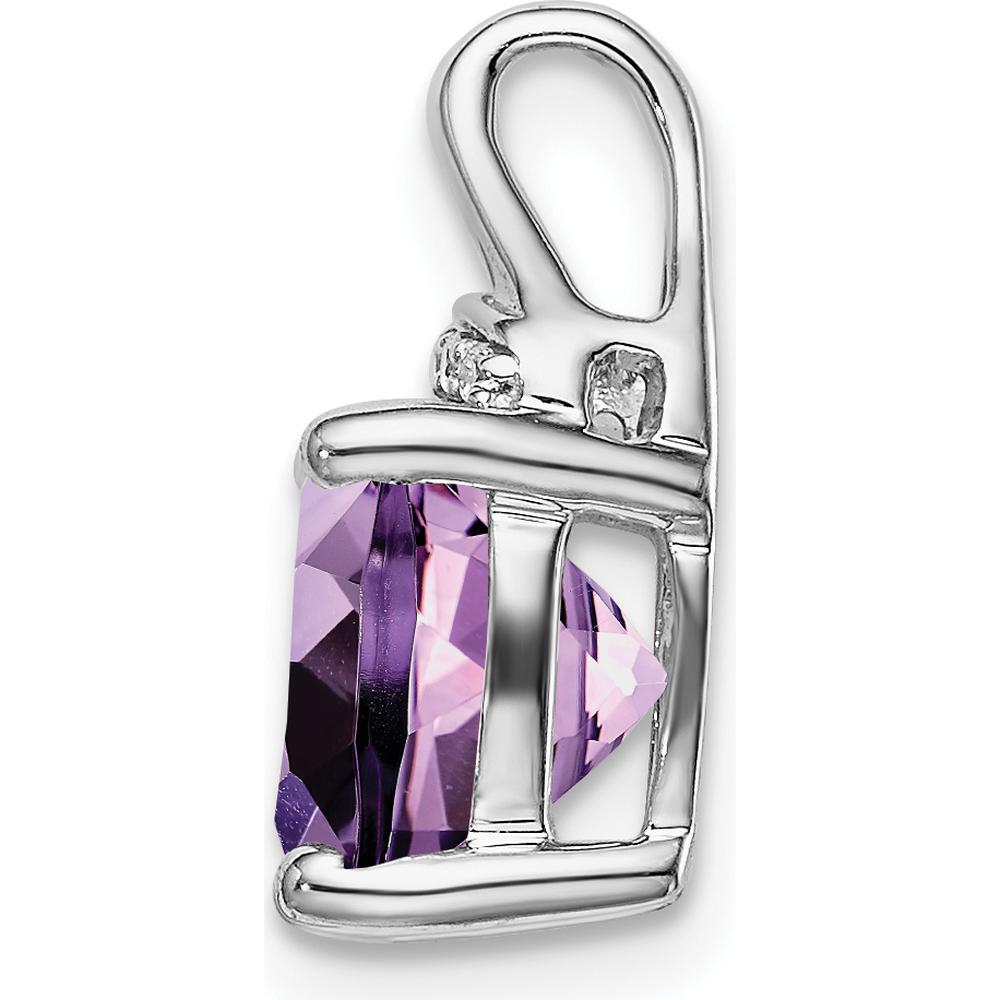 14K White Gold 8mm Cushion Amethyst and Diamond Chain Slide Pendant - 3.23 Carat Total Gem Weight by Lumare Gioia