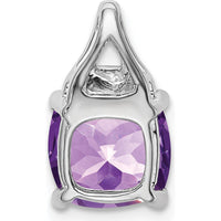 14K White Gold 8mm Cushion Amethyst and Diamond Chain Slide Pendant - 3.23 Carat Total Gem Weight by Lumare Gioia