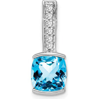 14K White Gold 8mm Cushion Blue Topaz Pendant with Round Diamonds - 2.5 Carat Total Gem Weight by Lumare Gioia