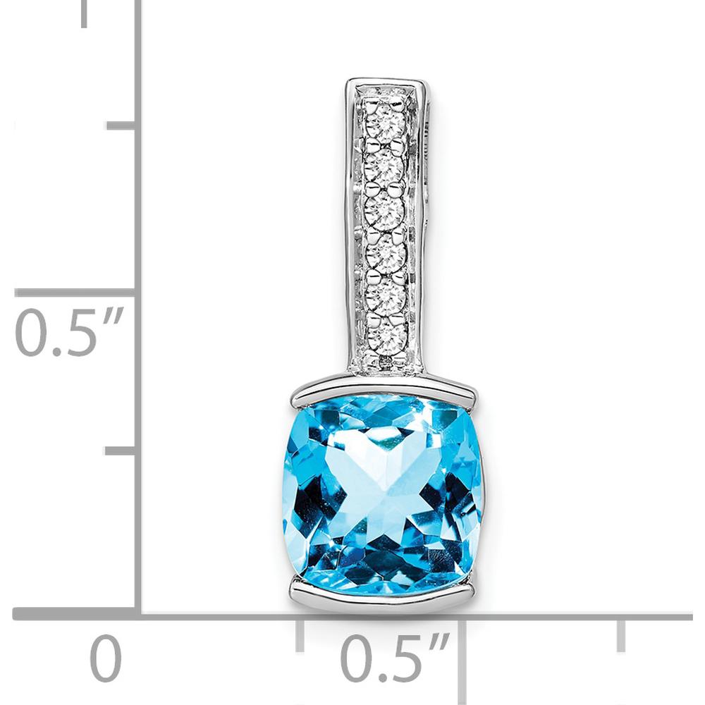 14K White Gold 8mm Cushion Blue Topaz Pendant with Round Diamonds - 2.5 Carat Total Gem Weight by Lumare Gioia