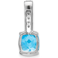 14K White Gold 8mm Cushion Blue Topaz Pendant with Round Diamonds - 2.5 Carat Total Gem Weight by Lumare Gioia