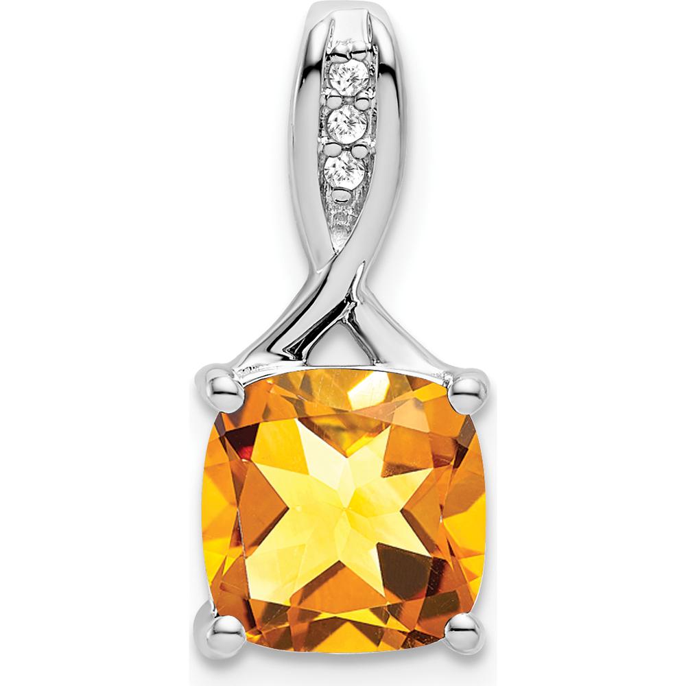14K White Gold 8mm Cushion Citrine and Diamond Pendant - 2.008 Carat Total Gemstone Weight by Lumare Gioia