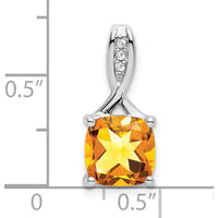 14K White Gold 8mm Cushion Citrine and Diamond Pendant - 2.008 Carat Total Gemstone Weight by Lumare Gioia