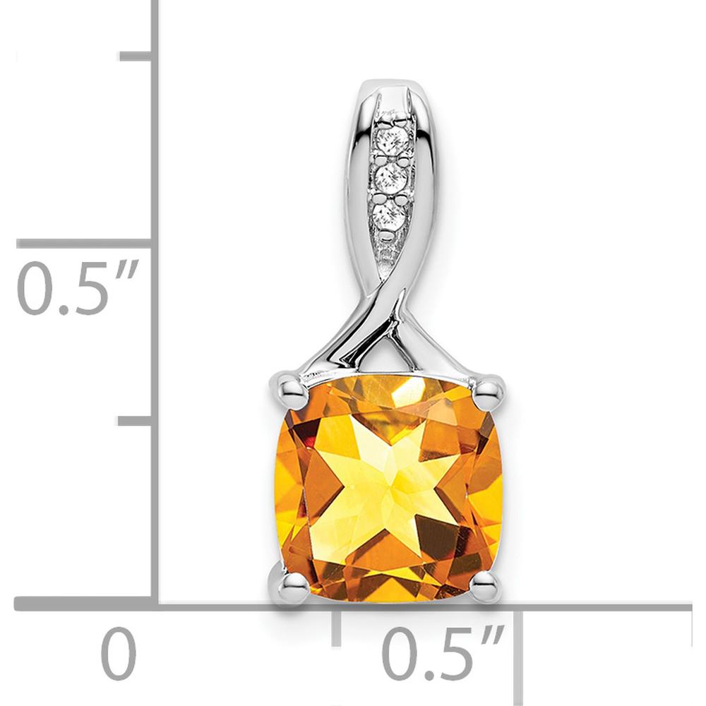 14K White Gold 8mm Cushion Citrine and Diamond Pendant - 2.008 Carat Total Gemstone Weight by Lumare Gioia