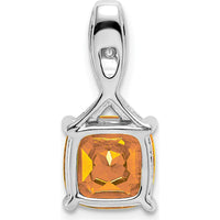 14K White Gold 8mm Cushion Citrine and Diamond Pendant - 2.008 Carat Total Gemstone Weight by Lumare Gioia