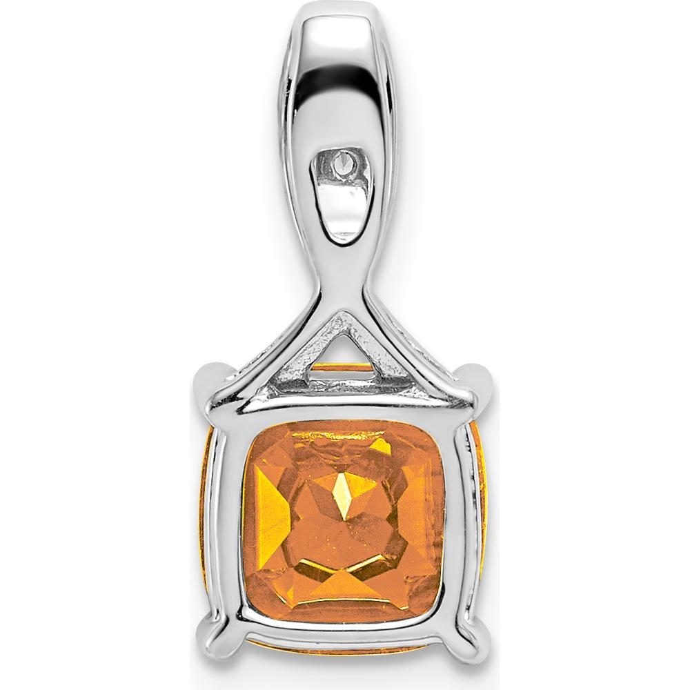14K White Gold 8mm Cushion Citrine and Diamond Pendant - 2.008 Carat Total Gemstone Weight by Lumare Gioia
