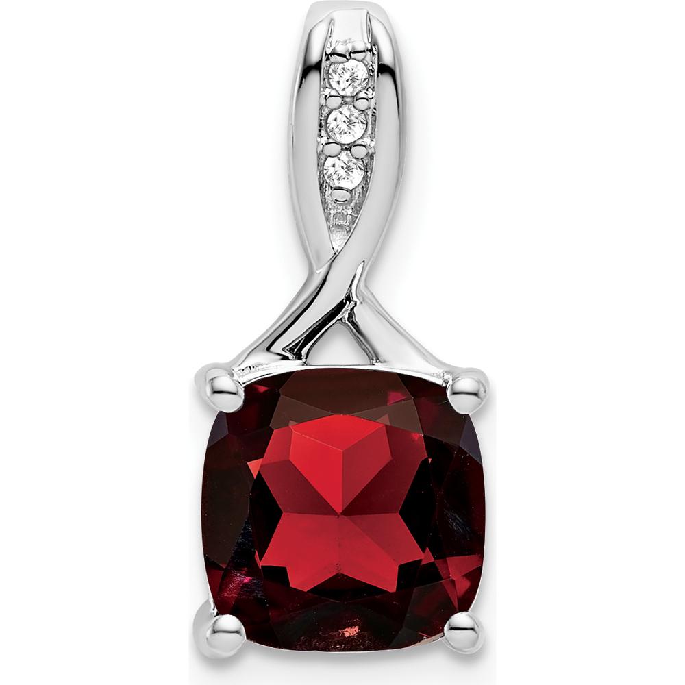 14K White Gold 8mm Cushion Garnet and Diamond Pendant - 2.002 Carat Garnet Weight, 0.006 Carat Diamond Total Weight by Lumare Gioia