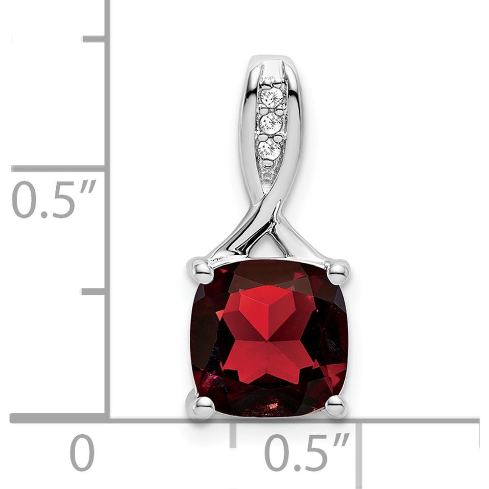 14K White Gold 8mm Cushion Garnet and Diamond Pendant - 2.002 Carat Garnet Weight, 0.006 Carat Diamond Total Weight by Lumare Gioia