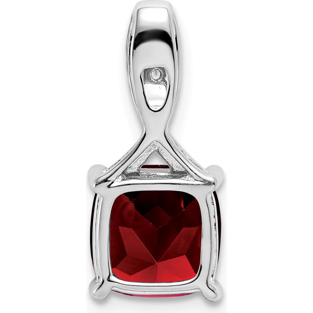 14K White Gold 8mm Cushion Garnet and Diamond Pendant - 2.002 Carat Garnet Weight, 0.006 Carat Diamond Total Weight by Lumare Gioia