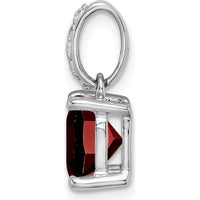 14K White Gold 8mm Cushion Garnet and Round Diamond Pendant - 3 Carat Garnet, 0.057 Carat Total Diamond Weight by Lumare Gioia