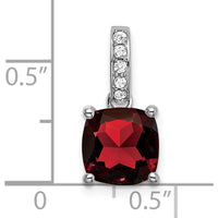 14K White Gold 8mm Cushion Garnet and Round Diamond Pendant - 3 Carat Garnet, 0.057 Carat Total Diamond Weight by Lumare Gioia