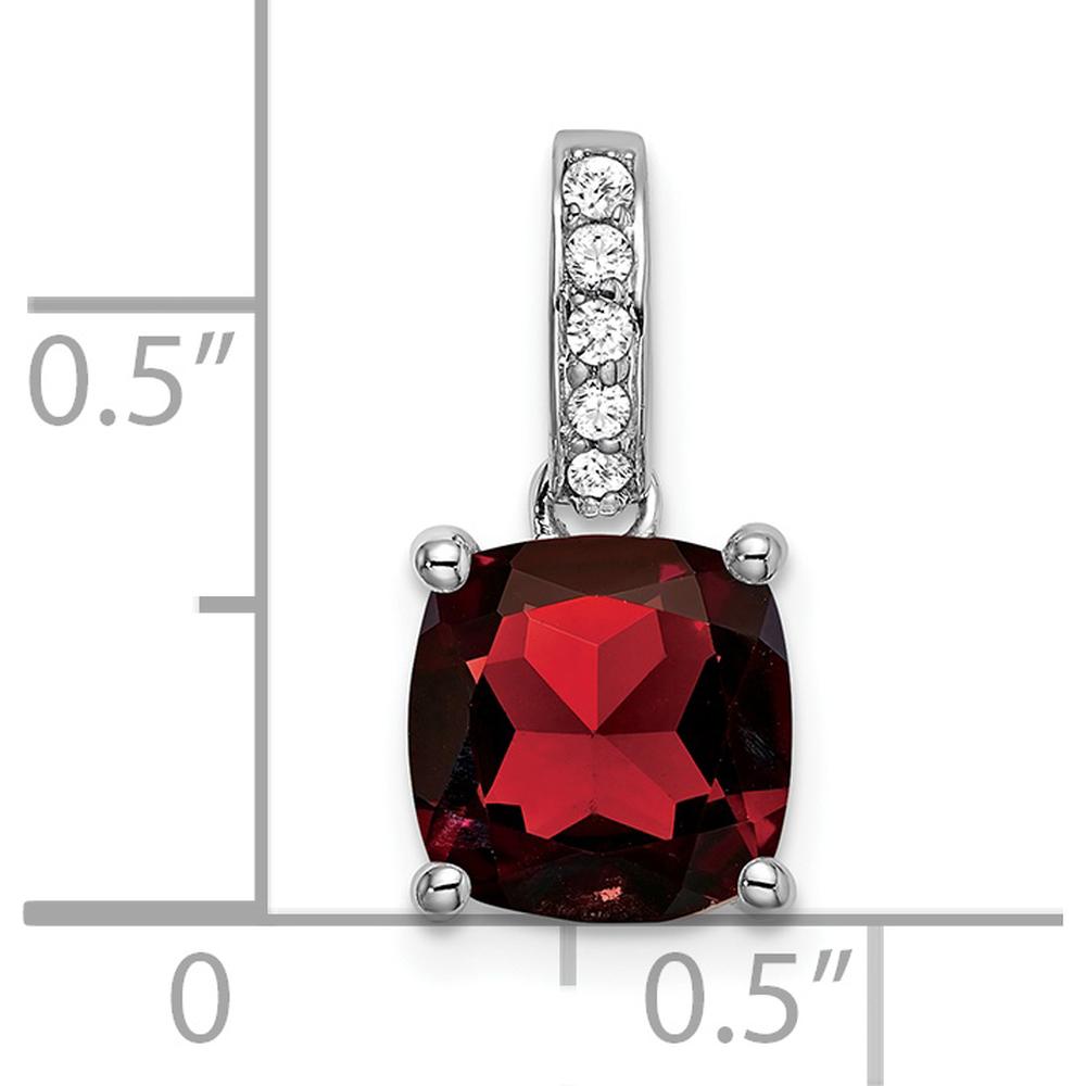 14K White Gold 8mm Cushion Garnet and Round Diamond Pendant - 3 Carat Garnet, 0.057 Carat Total Diamond Weight by Lumare Gioia