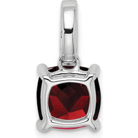 14K White Gold 8mm Cushion Garnet and Round Diamond Pendant - 3 Carat Garnet, 0.057 Carat Total Diamond Weight by Lumare Gioia