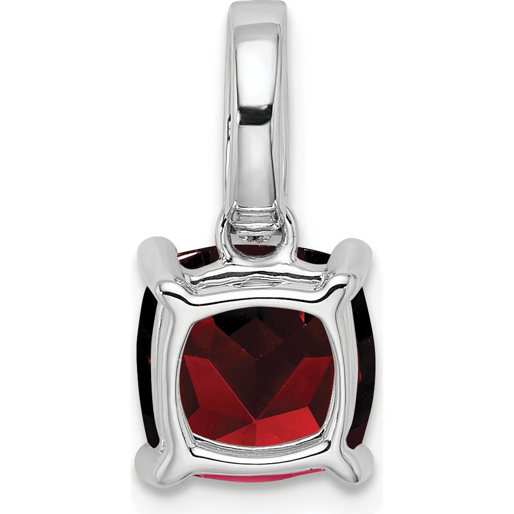 14K White Gold 8mm Cushion Garnet and Round Diamond Pendant - 3 Carat Garnet, 0.057 Carat Total Diamond Weight by Lumare Gioia