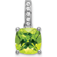 14K White Gold 8mm Cushion Peridot and Diamond Pendant - 3.04 Carat Total Gemstone Weight by Lumare Gioia