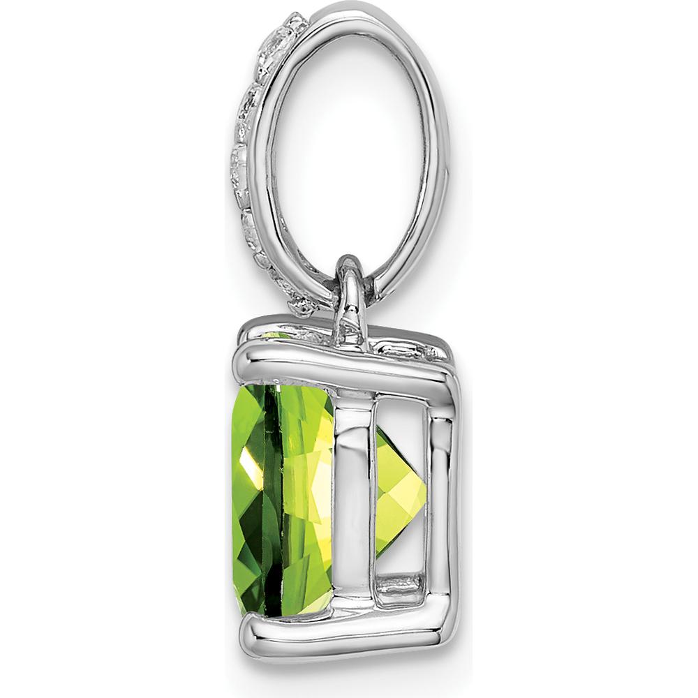 14K White Gold 8mm Cushion Peridot and Diamond Pendant - 3.04 Carat Total Gemstone Weight by Lumare Gioia