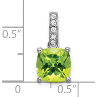 14K White Gold 8mm Cushion Peridot and Diamond Pendant - 3.04 Carat Total Gemstone Weight by Lumare Gioia
