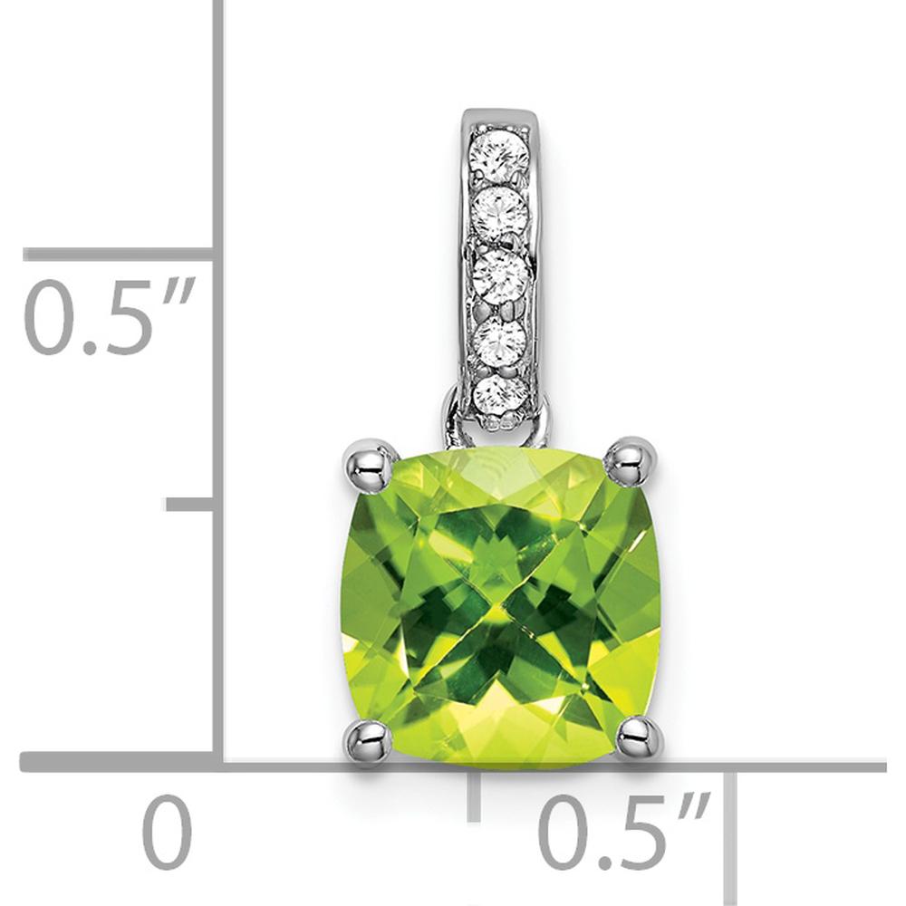 14K White Gold 8mm Cushion Peridot and Diamond Pendant - 3.04 Carat Total Gemstone Weight by Lumare Gioia