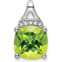 14K White Gold 8mm Cushion Peridot and Diamond Pendant - 3.23 Carat Total Gem Weight by Lumare Gioia